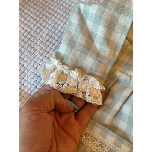 Haute Baby, Baby Girl's Mint Checkered Gingham & Lace Romper 12 Months Baby Girl - Picture 4 of 10